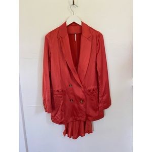 RARE! NEW! Free People Orange Rust Satin Blazer & Dress Slip
